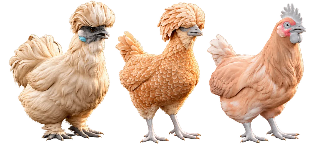 CS2 pet chicken breeds Catalana, Silkie and Polish
