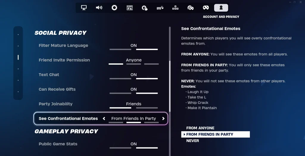 Confrontational Emote Fortnite Setting