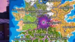 Fortnite map with the FNAF location Freddy Fazbear's Pizza circled between Freaky Fields and Nightmare Neighborhood