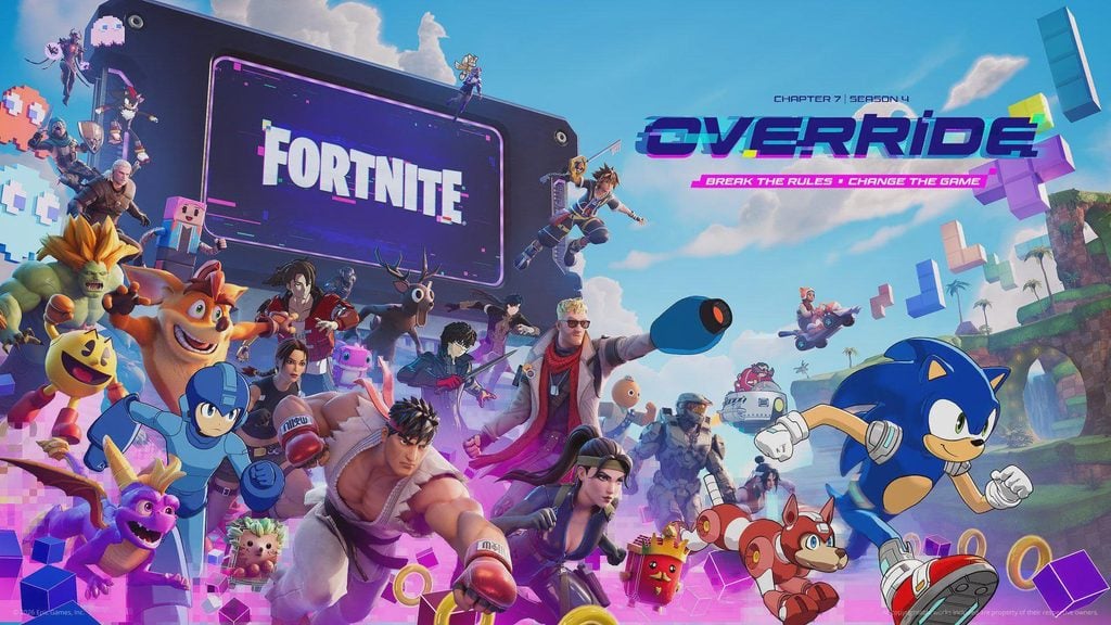 Joker Fortnite skin in Chapter 7 Season 4 Override key art