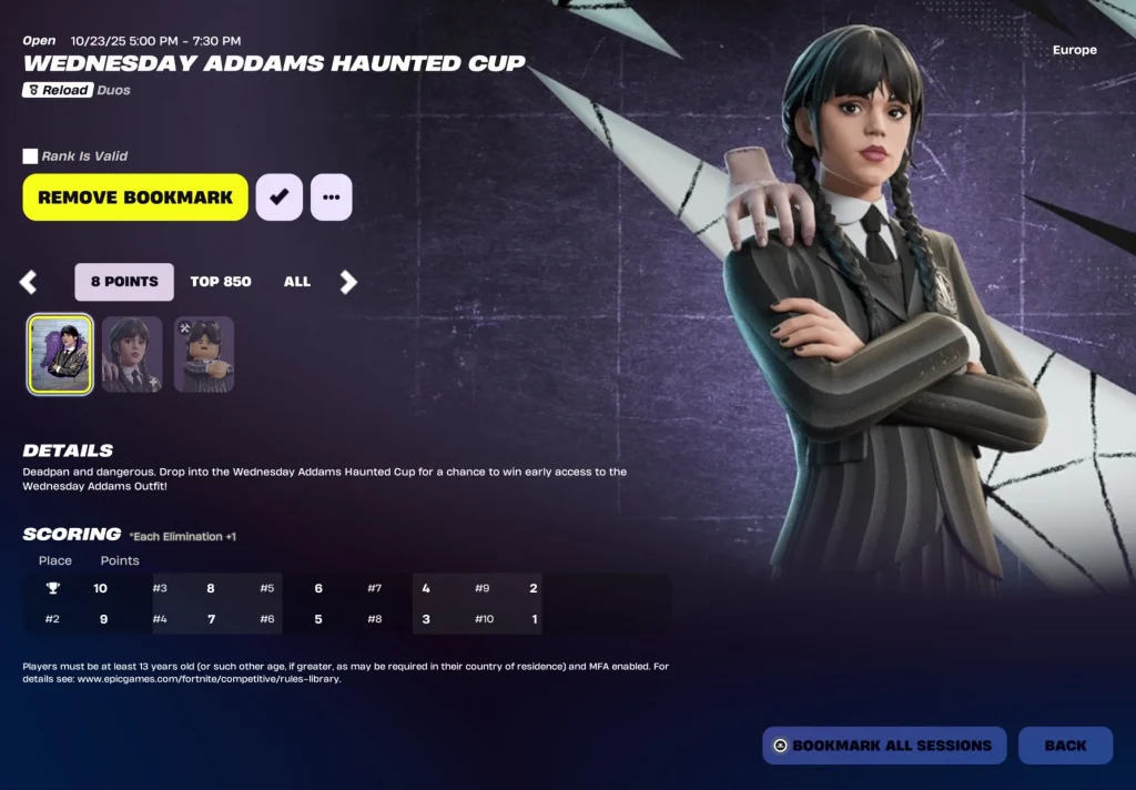 Fortnite Wednesday Addams Haunted Cup