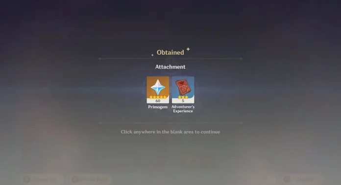 In-game screenshot of Genshin Impact's latest update featuring the redeem code interface for 60 Primogems