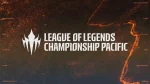 The image features the promotional graphic for the "League of Legends Championship Pacific," highlighted by a bold logo set against a dramatic background of dark hues and fiery orange cracks, conveying a sense of intense competition and energy associated with the esports event.