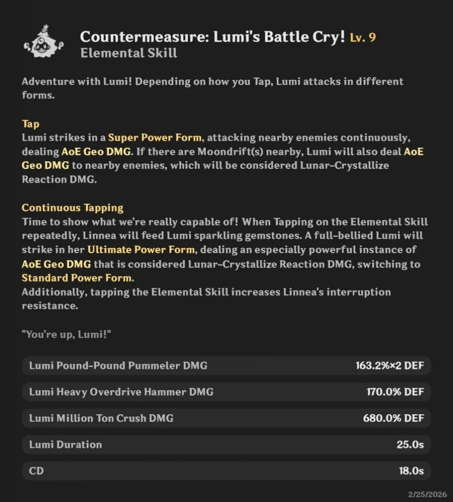 Linnea's Elemental Skill Countermeasure Lumi's Battle Cry