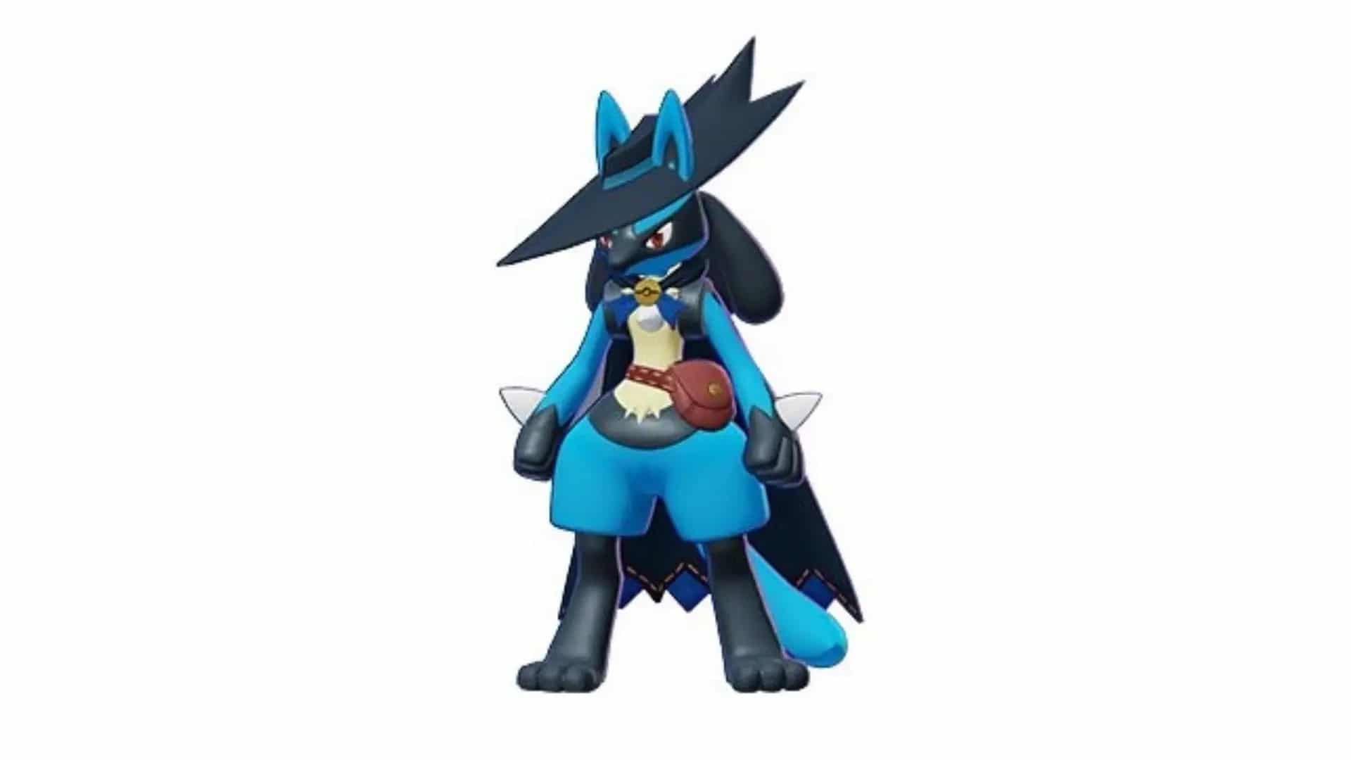 Lucario has been dressed in his own superhero dark cape and a pointed hunte...