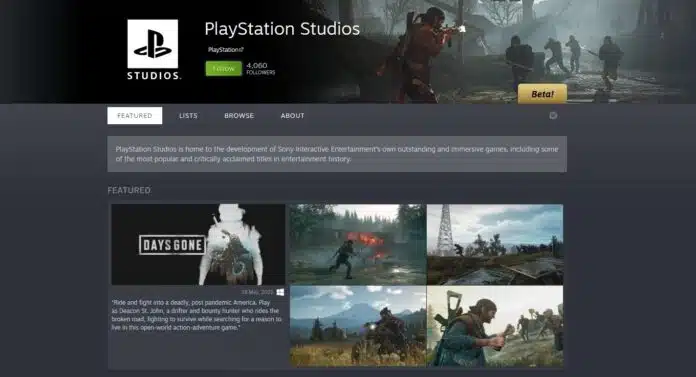 PlayStation Studio Steam page