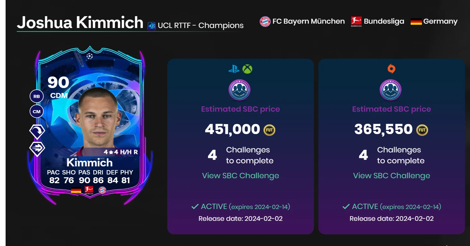 How to complete RTTF Joshua Kimmich SBC in EA FC 24?