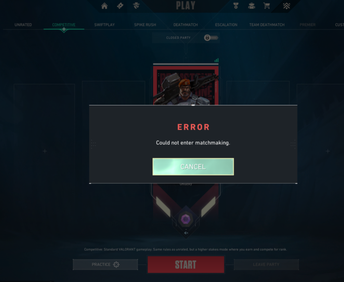 valorant could not enter matchmaking error