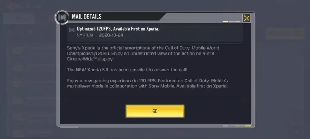 Sony Xperia 5 ii cod mobile