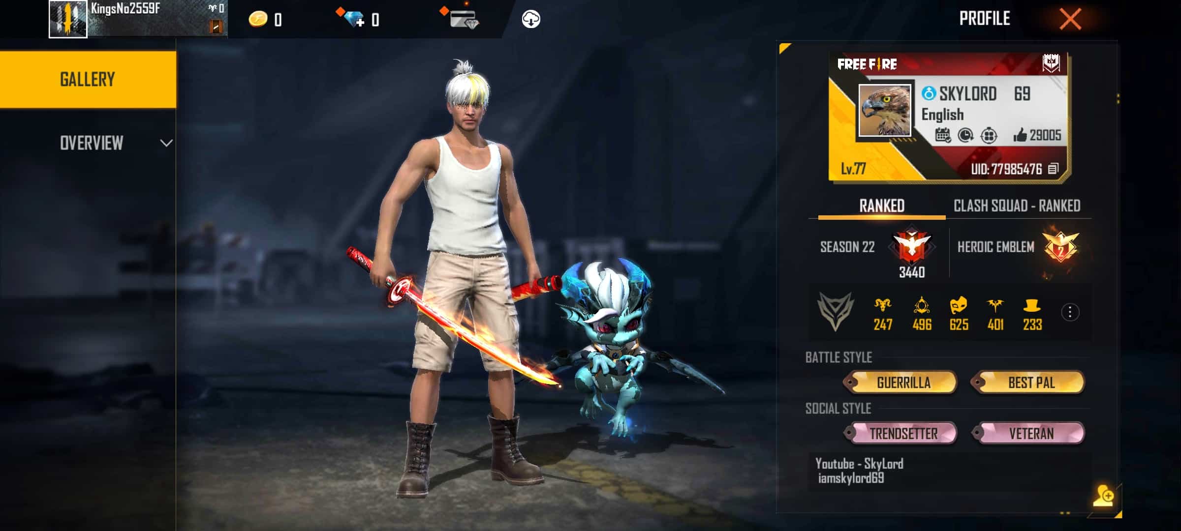 Skylord Free Fire Stats: ID, Name, Discord and Social Media, KD, and more
