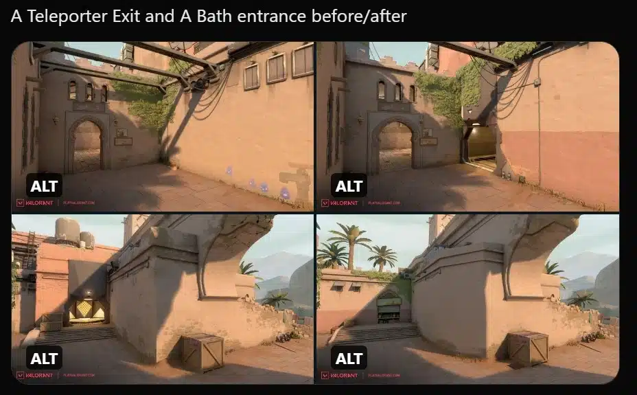 A Teleporter Exit And A Bath Entrace Before After In Bind Valorant