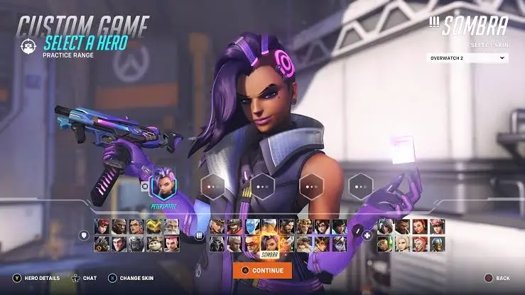 Support Sombra on the hero select screen