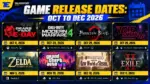Calendar of upcoming game release dates for October, November and December 2026, including GTA 6 on November 19