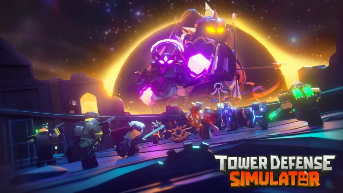 A screenshot of Tower Defense Simulator showing various towers defending against zombies.