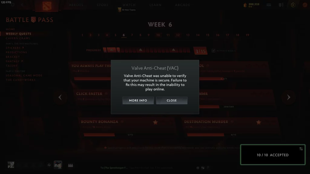 Unable to Verify VAC error Dota 2