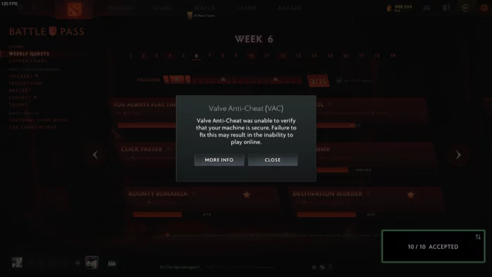 Unable to Verify VAC error Dota 2