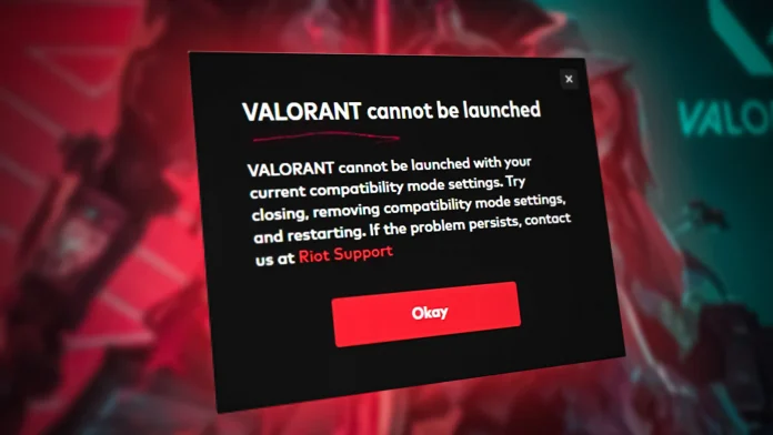 Screenshot of a typical Valorant crash error message.