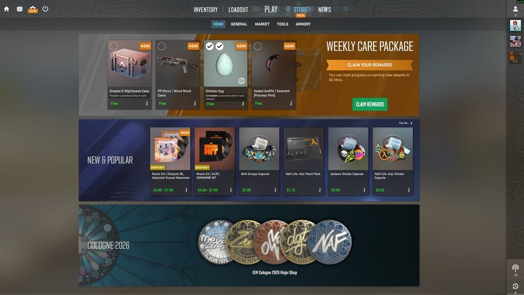 CS2 Weekly Drop screen with the Chicken Egg taking both reward slots