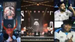 BMSD 2026 Grand Finals collage of a body-painted Team Apex Gaming fan, the Showdown stage walkout, Aaddiii and Joker