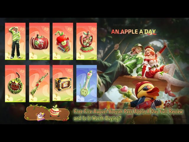 Free Fire MAX Booyah Pass August 2026 An Apple a Day theme all rewards level list