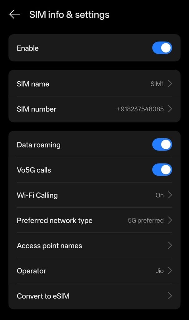 Set Preferred Network Type to 5G to avoid Free Fire ping spikes