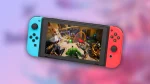 An eye-catching image of a Nintendo Switch with vibrant blue and red Joy-Con controllers, displaying a colorful action-packed game scene on its screen. The image captures the portable gaming experience and hints at the potential excitement of playing a game like Marvel Rivals on the go.