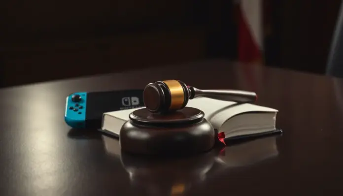Nintendo Switch OLED console, used for the Nintendo Archbox piracy lawsuit ruling