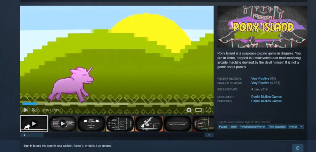 pony island steam page