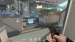 A Valorant player as Jett stands on a bugged rooftop overlooking A-site on Split, highlighting the unfair advantage