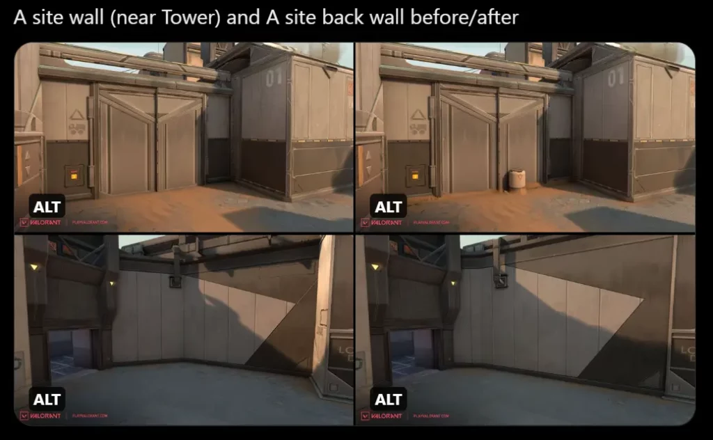 A site wall (near Tower) and A site back wall before/after In Bind