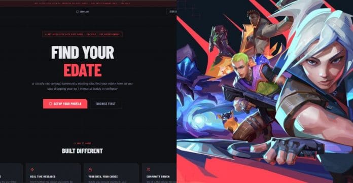 A fan-made platform lets Valorant players find an edate or duo partner filtered by rank, role, and region